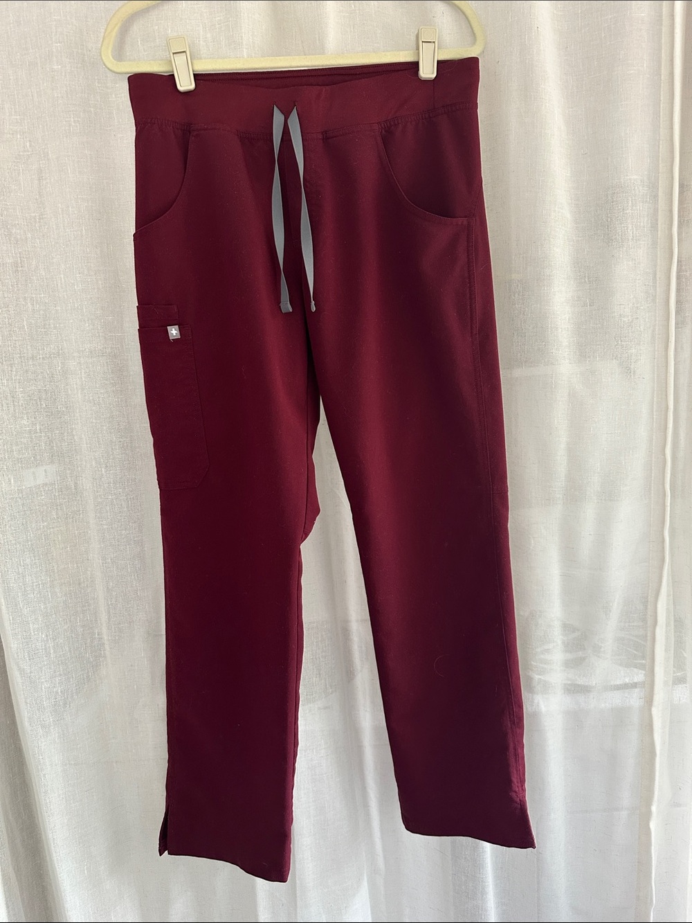 Figs Women’s Kade Scrub Pants in Burgundy with Gray Drawstring